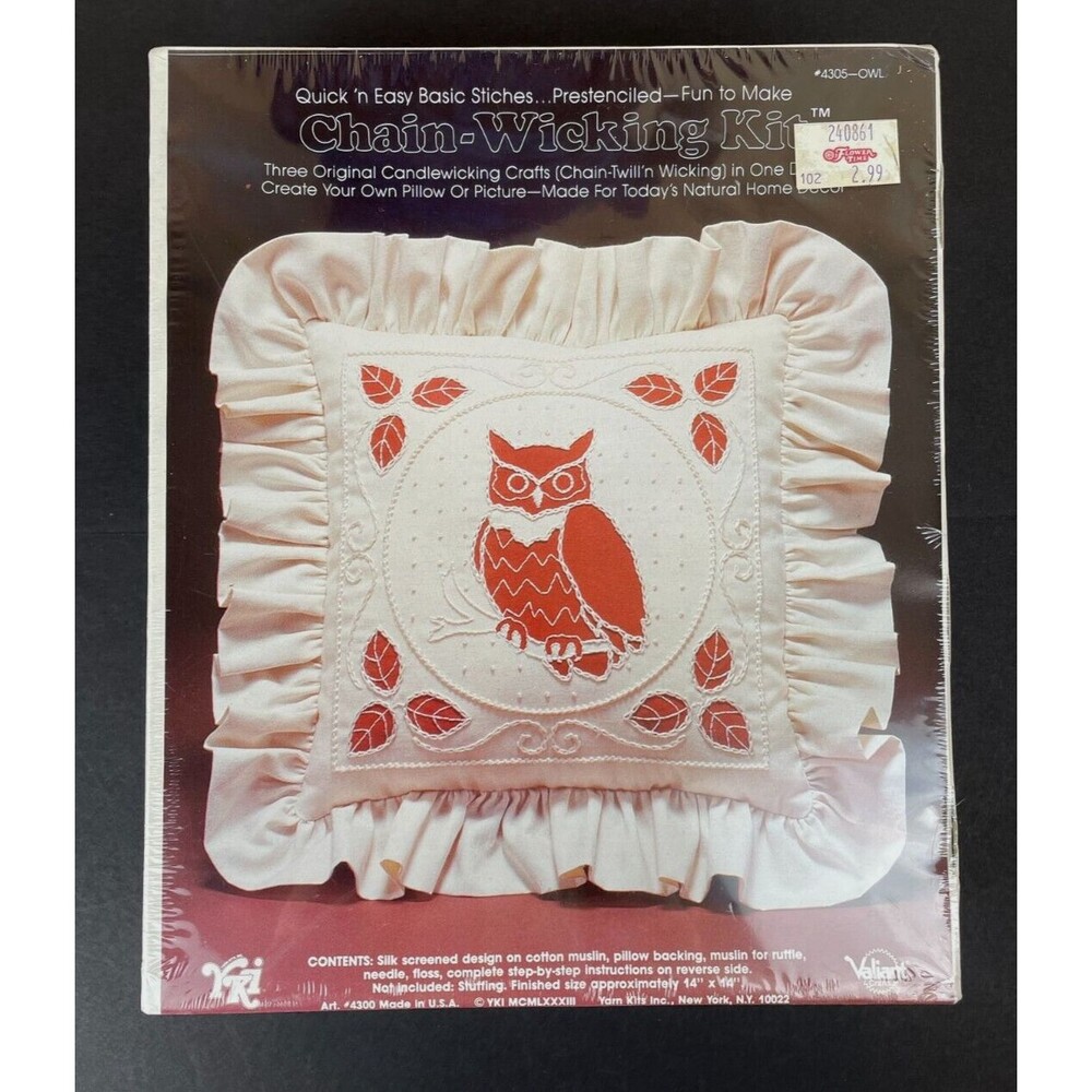 Vintage Valiant Chain Wicking Pillow Kit Owl  14in.  New Sealed